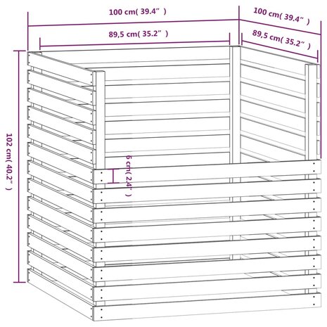 Compostbak 100x100x102 cm massief grenenhout 8