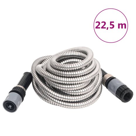Tuinslang met sproeikop 0,6&apos;&apos; 22,5 m roestvrij staal zilver 1