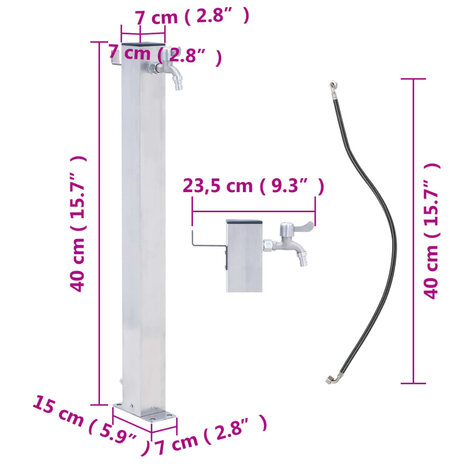 Waterzuil vierkant 40 cm roestvrij staal 7