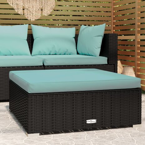 Tuinvoetenbank met kussen 70x70x30 cm poly rattan zwart 1
