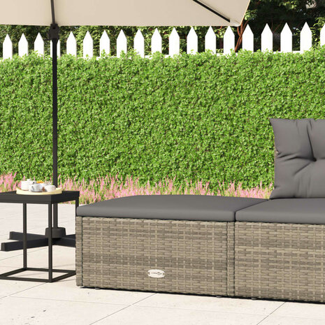 Tuinvoetenbank met kussen poly rattan grijs 1