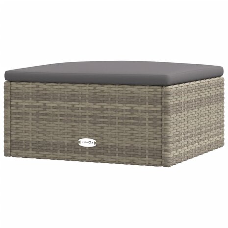 Tuinvoetenbank met kussen poly rattan grijs 2