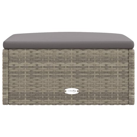 Tuinvoetenbank met kussen poly rattan grijs 4