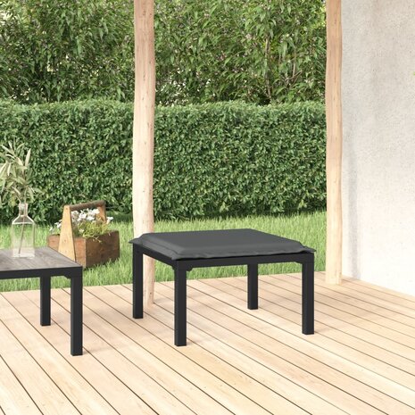Voetenbankje met kussen poly rattan zwart en grijs 1
