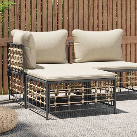 Tuinvoetenbank met beige kussen poly rattan 1