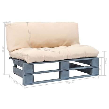 Tuinbank pallet met zandkleurige kussens grenenhout 7