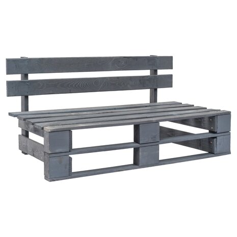 Tuinbank pallet met grijze kussens grenenhout 3