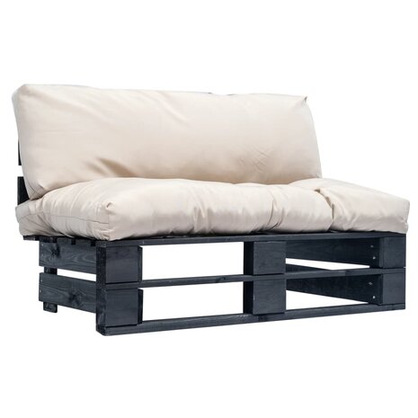 Tuinbank met zandkleurige kussens pallet grenenhout 1