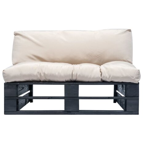 Tuinbank met zandkleurige kussens pallet grenenhout 2