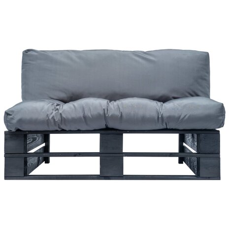 Tuinbank met grijze kussens pallet grenenhout 2