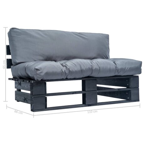Tuinbank met grijze kussens pallet grenenhout 5