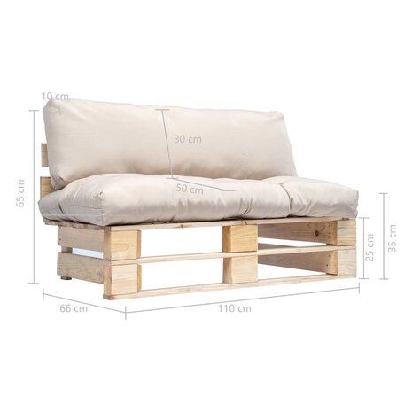 Tuinbank pallet met zandkleurige kussens grenenhout 5
