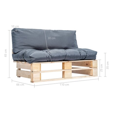 Tuinbank pallet met grijze kussens grenenhout 5