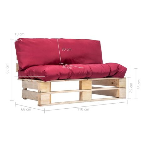 Tuinbank pallet met rode kussens grenenhout 5