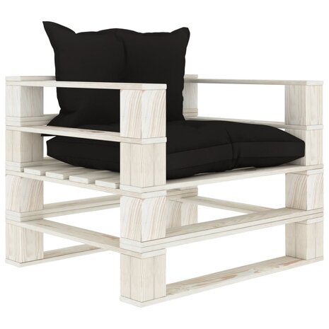 Tuinbank met zwarte kussens pallet hout 1