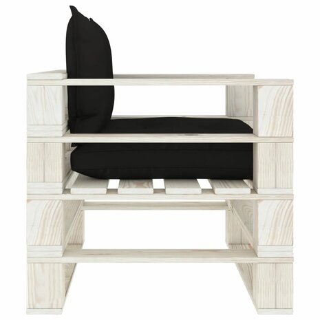 Tuinbank met zwarte kussens pallet hout 3