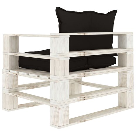 Tuinbank met zwarte kussens pallet hout 4