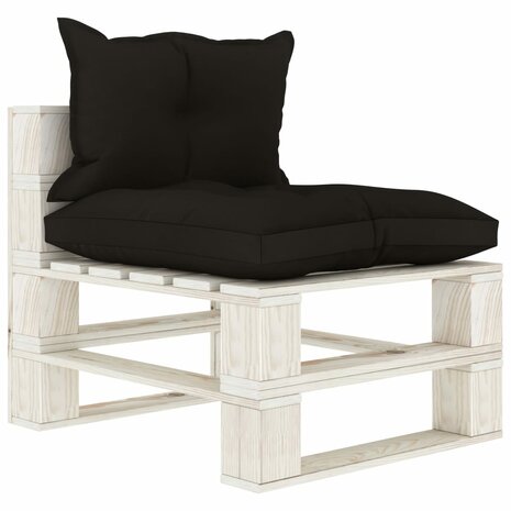Tuinmiddenbank met zwarte kussens pallet hout 1