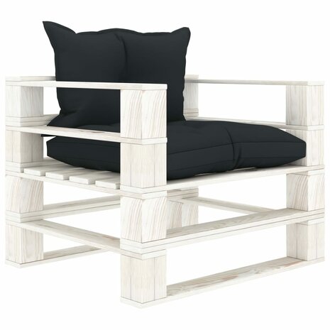 Tuinbank met antracietkleurige kussens pallet hout 1