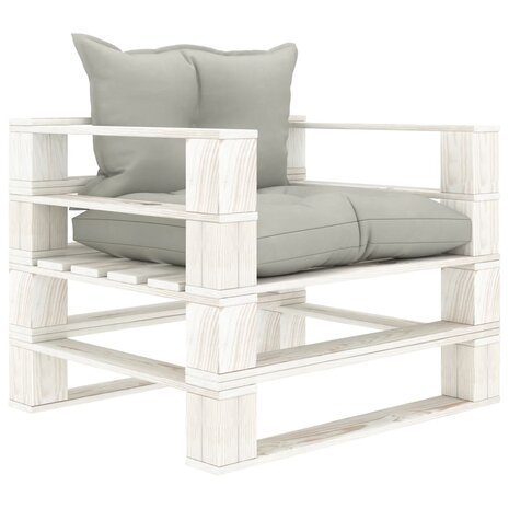 Tuinbank met taupe kussens pallet hout 1