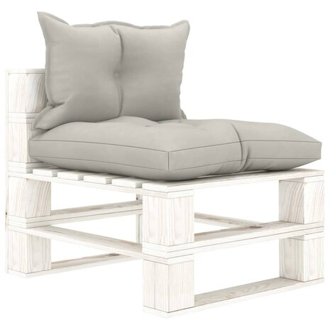 Tuinmiddenbank met taupe kussens pallet hout 1