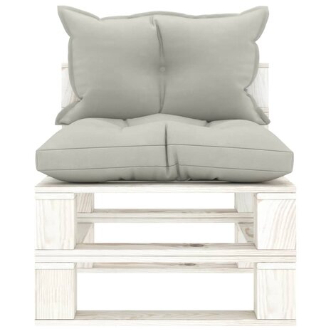 Tuinmiddenbank met taupe kussens pallet hout 2