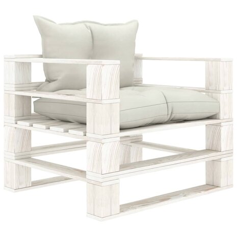 Tuinbank met beige kussens pallet hout 1