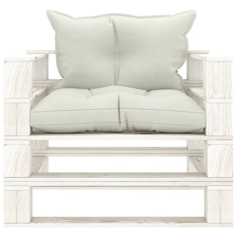 Tuinbank met beige kussens pallet hout 2