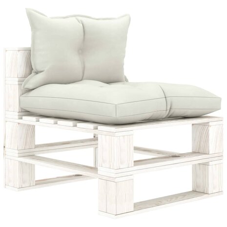 Tuinmiddenbank met beige kussens pallet hout 1