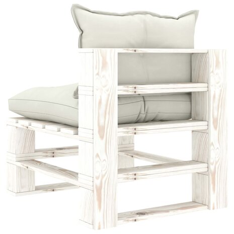 Tuinmiddenbank met beige kussens pallet hout 4