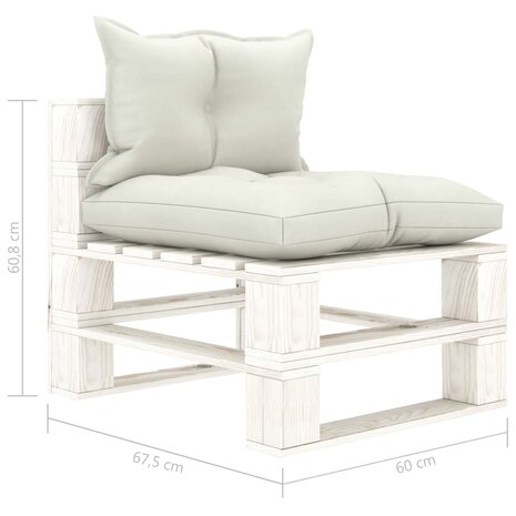 Tuinmiddenbank met beige kussens pallet hout 6