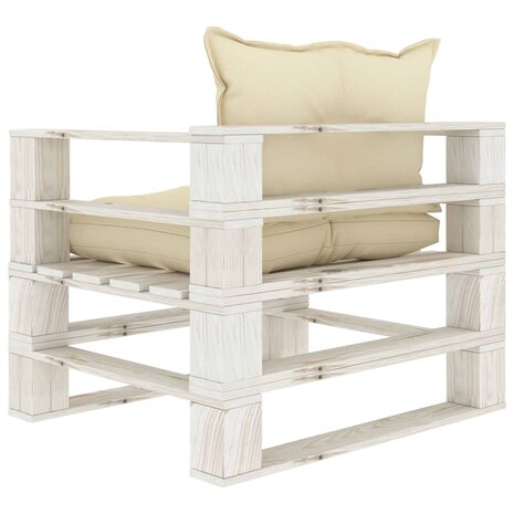 Tuinbank met crèmekleurige kussens pallet hout 4