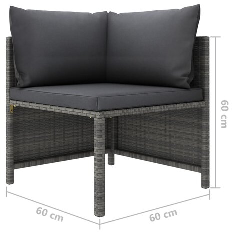 Hoekbank sectioneel met kussens poly rattan grijs 5