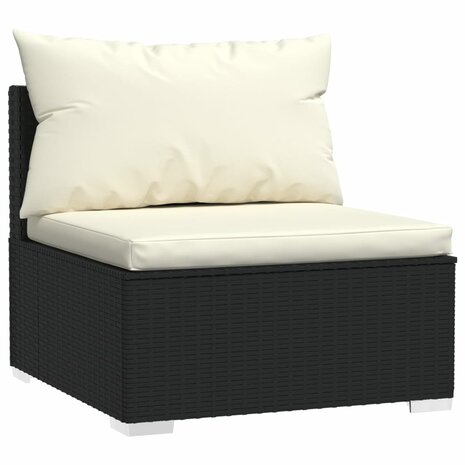 Tuinmiddenbank met kussens poly rattan zwart 2