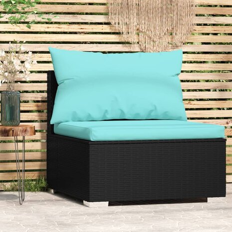 Tuinmiddenbank met kussens poly rattan zwart 1