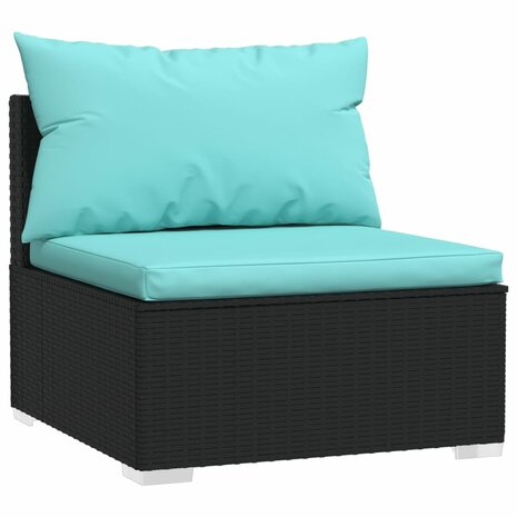 Tuinmiddenbank met kussens poly rattan zwart 2