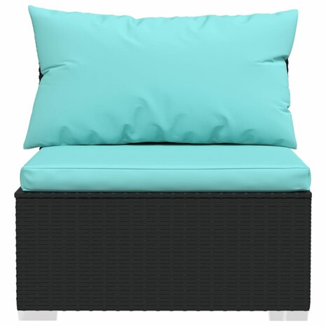 Tuinmiddenbank met kussens poly rattan zwart 4