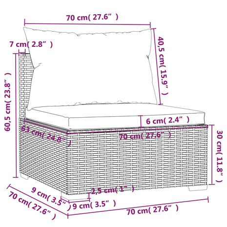 Tuinmiddenbank met kussens poly rattan zwart 7