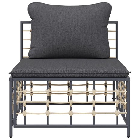 Tuinmiddenbank met donkergrijze kussens poly rattan 3
