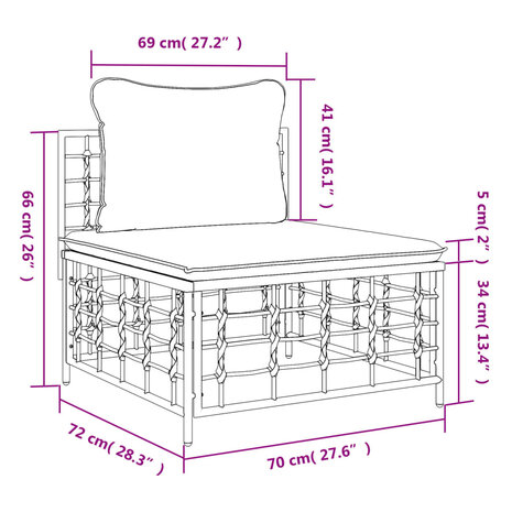 Tuinmiddenbank met donkergrijze kussens poly rattan 7