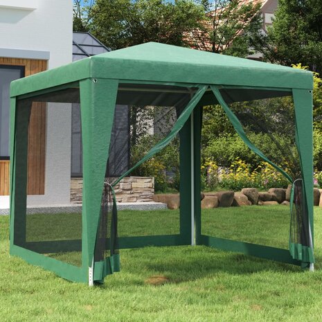 Partytent met 4 mesh zijwanden 2,5x2,5 m HDPE groen 1