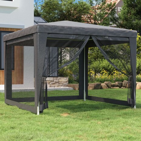 Partytent met 4 mesh zijwanden 3x3 m HDPE antracietkleurig 1