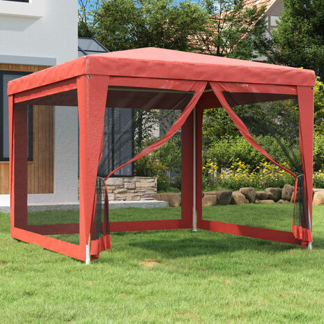 Partytent met 4 mesh zijwanden 3x3 m HDPE rood 1