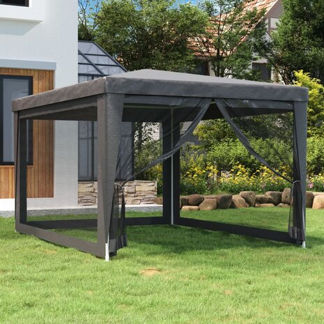 Partytent met 4 mesh zijwanden 3x4 m HDPE antracietkleurig 1