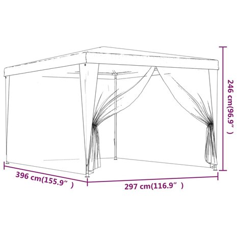 Partytent met 4 mesh zijwanden 3x4 m HDPE antracietkleurig 7