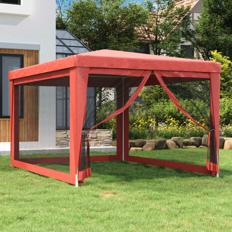 Partytent met 4 mesh zijwanden 3x4 m HDPE rood 1