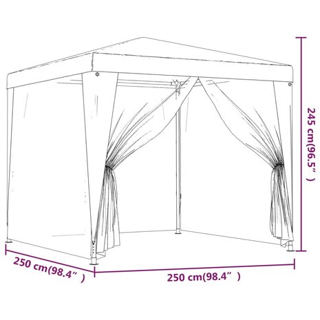 Partytent met 4 mesh zijwanden 2,5x2,5 m wit 7