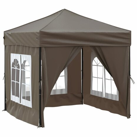 Partytent inklapbaar met zijwanden 2x2 m taupe 2