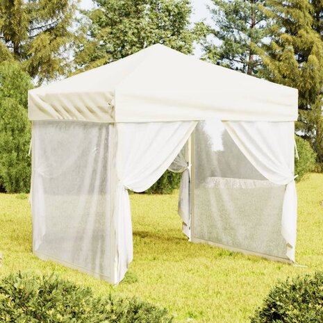 Partytent inklapbaar met zijwanden 2x2 m crèmekleurig 1