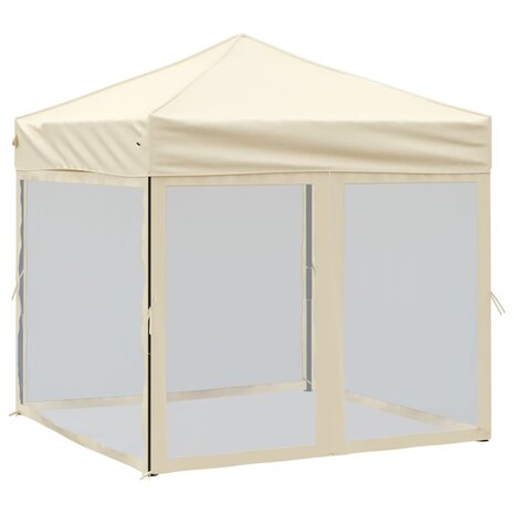 Partytent inklapbaar met zijwanden 2x2 m crèmekleurig 2